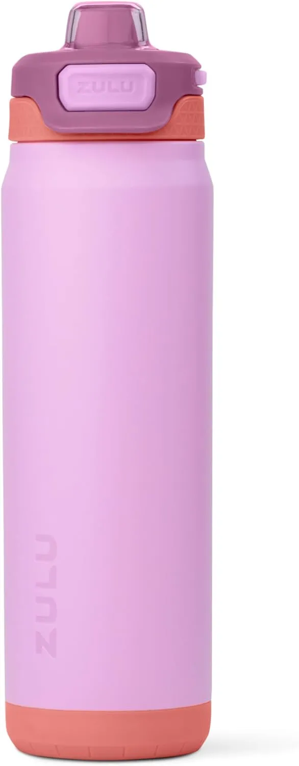 ZULU Powerfill Pro 24oz Stainless Steel Water Bottle with Quick Fill Lid, Triple Walled Vacuum Insulated Metal, Leak Proof Locking Lid, Sip and Chug, Reusable BPA Free, Sherbert