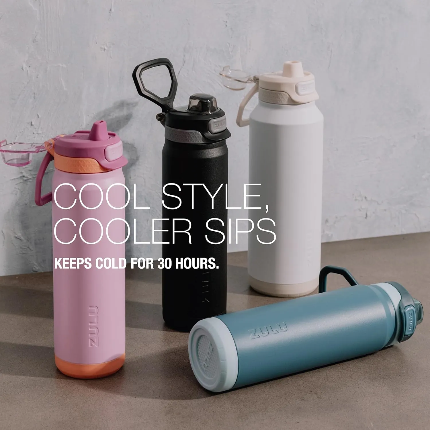 ZULU Powerfill Pro 24oz Stainless Steel Water Bottle with Quick Fill Lid, Triple Walled Vacuum Insulated Metal, Leak Proof Locking Lid, Sip and Chug, Reusable BPA Free, Sherbert