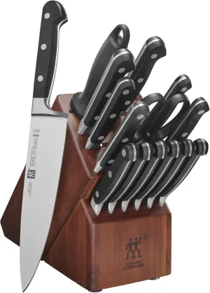 ZWILLING Professional S 16-Piece Razor-Sharp German Block Knife Set With Acacia Block, Made in Company-Owned German Factory with Special Formula Steel perfected for almost 300 Years, Dishwasher Safe